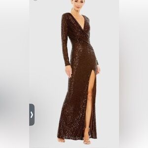 Mac Duggal Ieena Elegant Brown Sequin Gown 26723